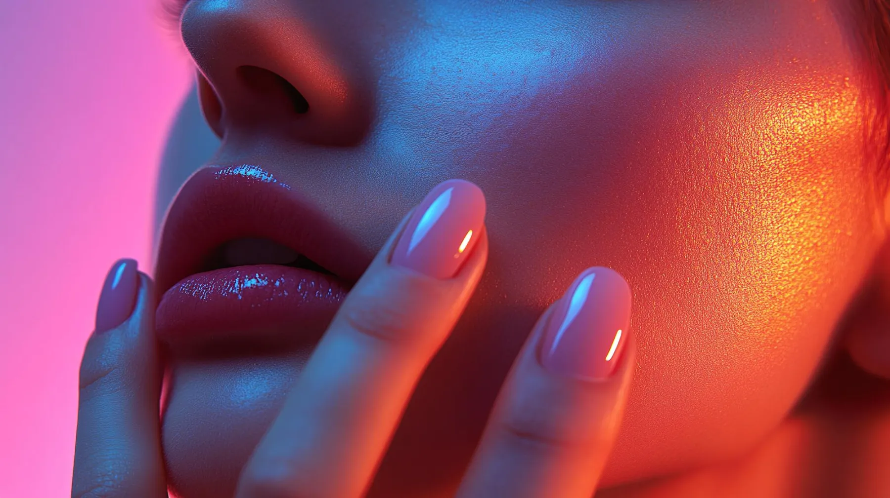 Pembe nude kalıcı ojeli tırnaklar, yakın çekim